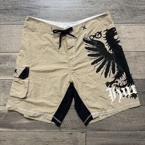 VTG Surfwear Hurley Gothic Dragon Board Shorts Swim Trunks Mens 36 Y2K Skatewear